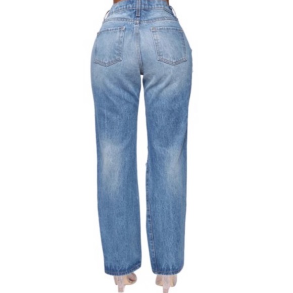 Straight High Waist Blue Ripped Jeans - Picture 2 of 5